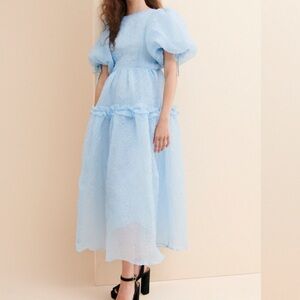Elegant Blue Puff Sleeve Women's Dress